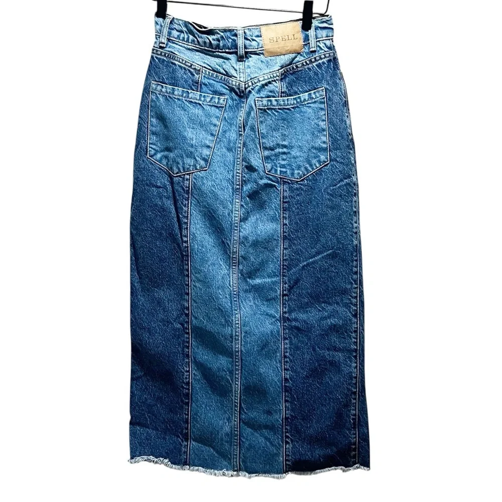 Spell Blue Daisy Patchwork Denim Midi Skirt S - Picture 5 of 9